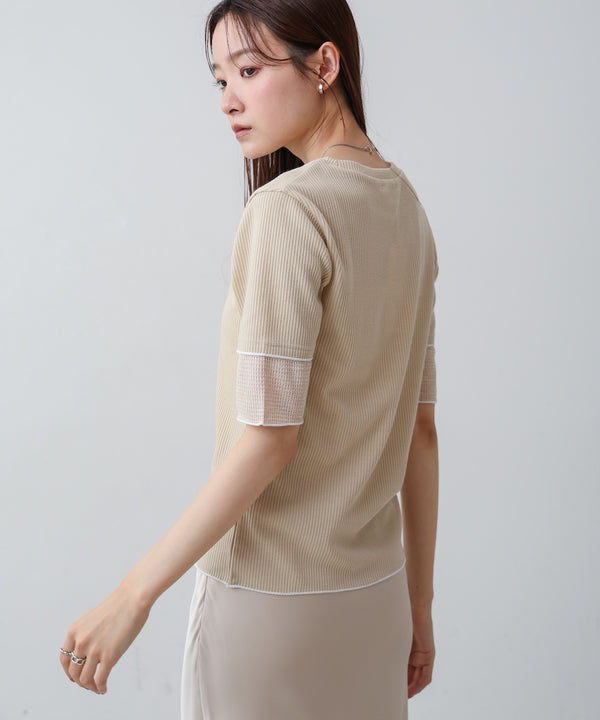 袖切り替えメローリブカットソー