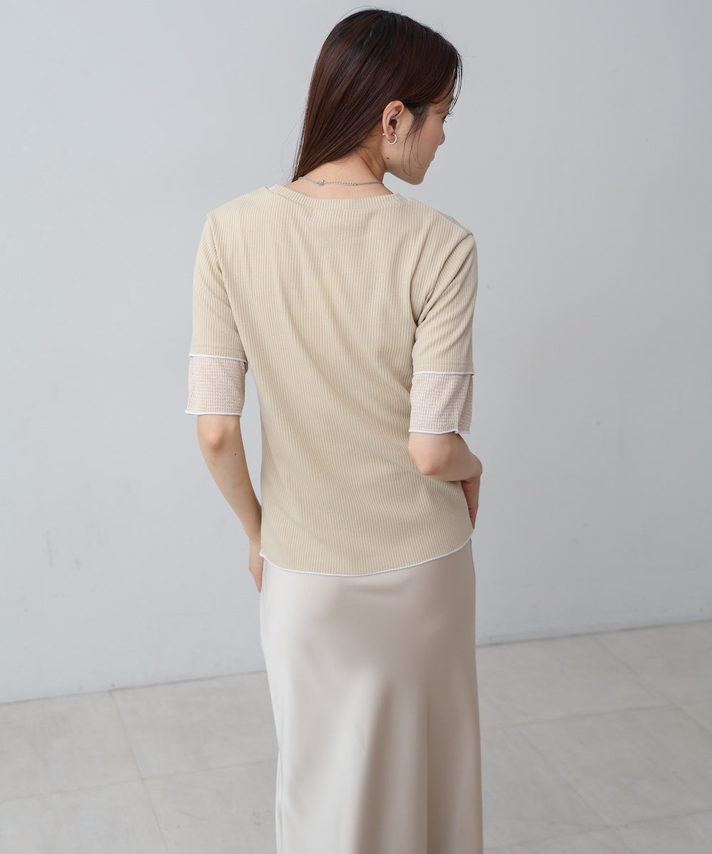 袖切り替えメローリブカットソー