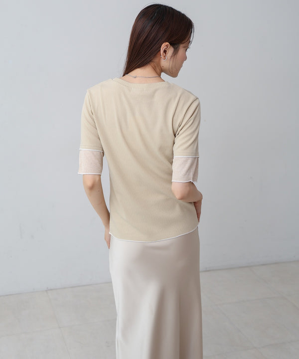 袖切り替えメローリブカットソー