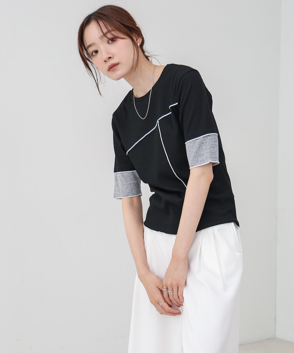 袖切り替えメローリブカットソー
