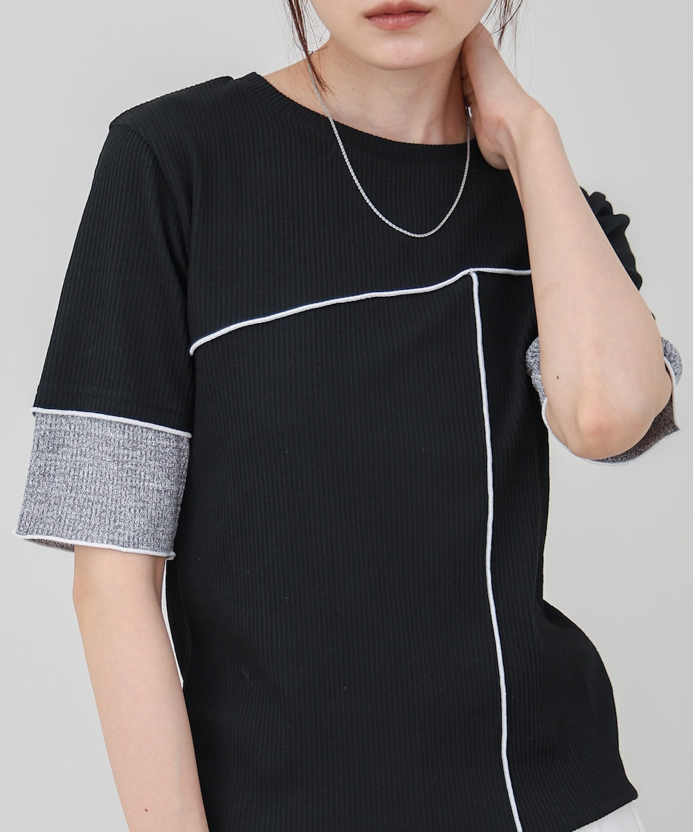 袖切り替えメローリブカットソー