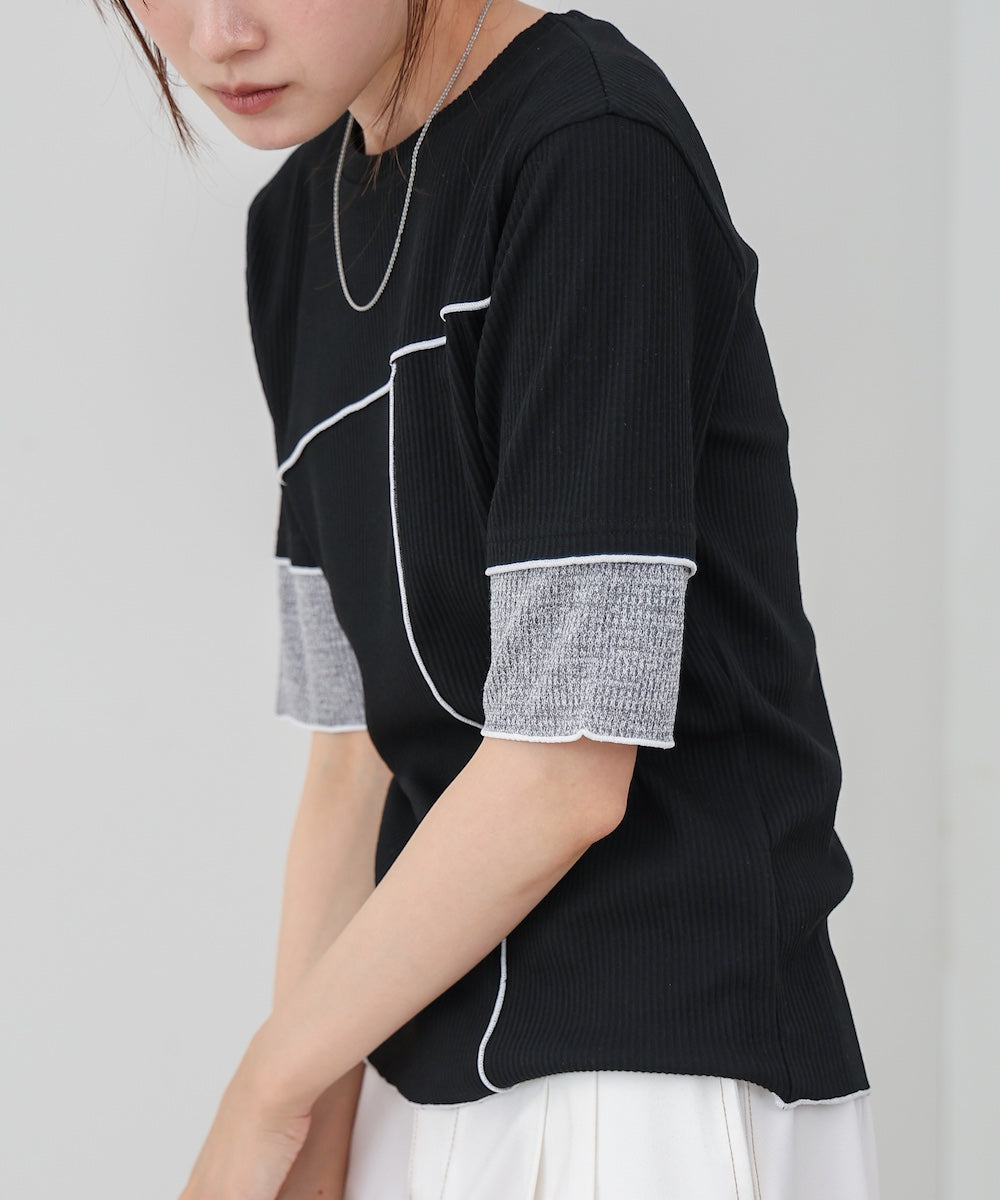袖切り替えメローリブカットソー