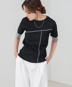 袖切り替えメローリブカットソー