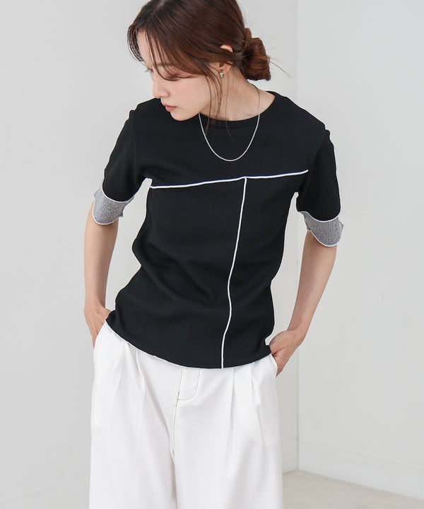 袖切り替えメローリブカットソー