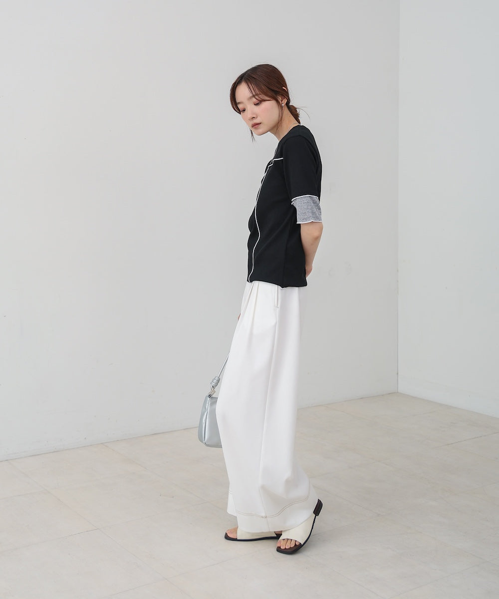 袖切り替えメローリブカットソー