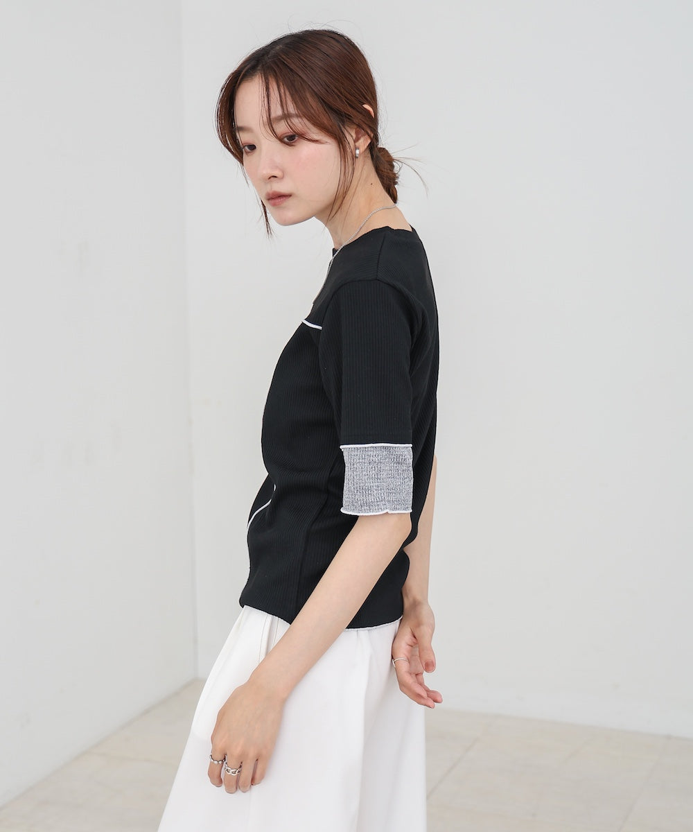 袖切り替えメローリブカットソー