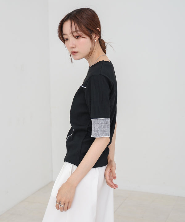 袖切り替えメローリブカットソー