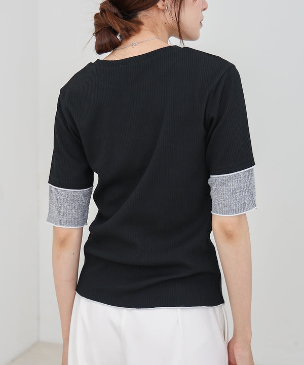 袖切り替えメローリブカットソー