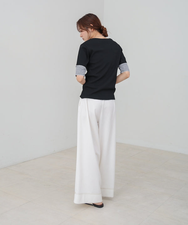 袖切り替えメローリブカットソー