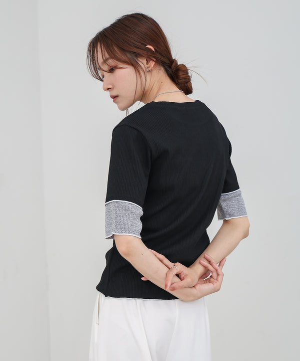 袖切り替えメローリブカットソー