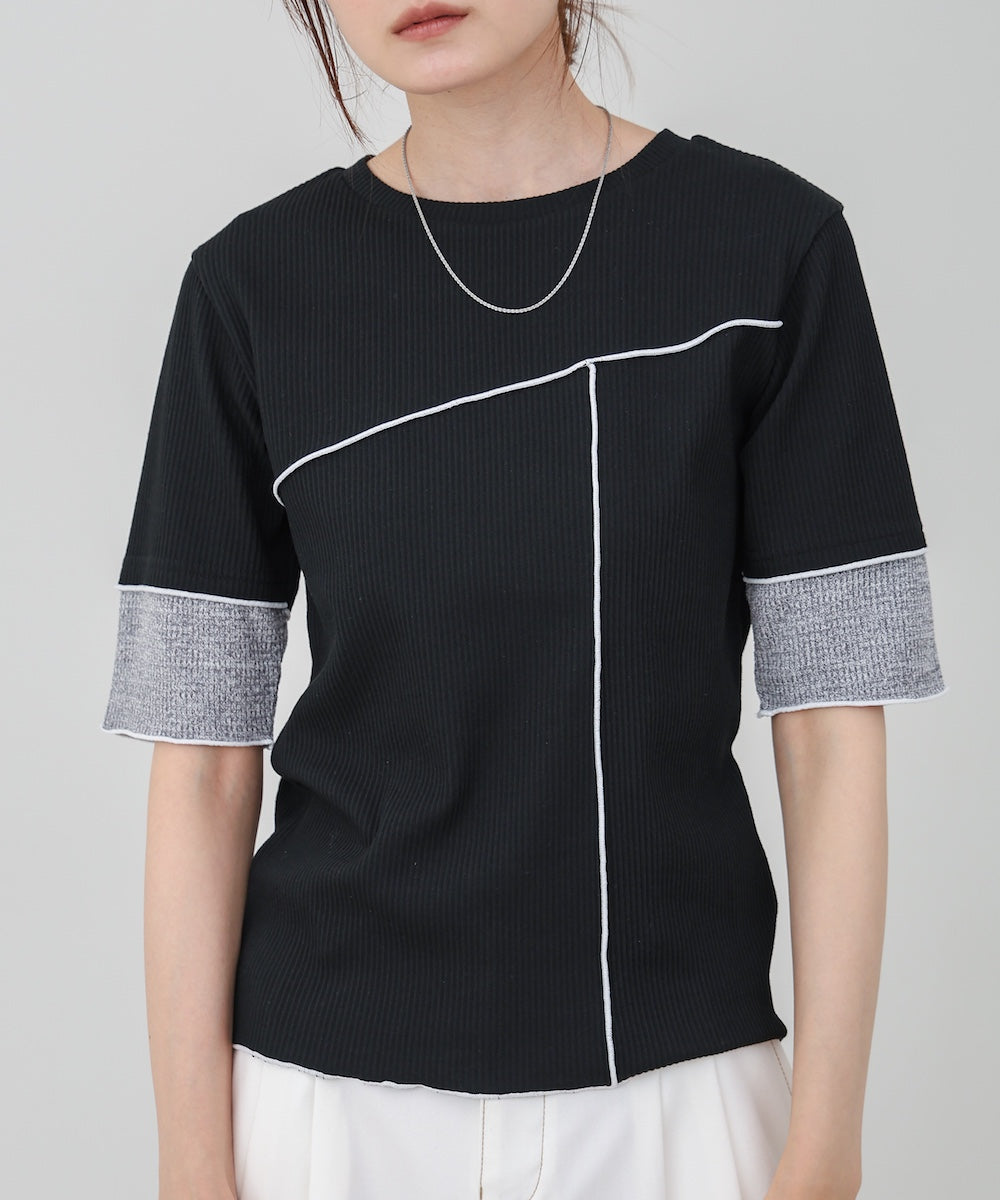 袖切り替えメローリブカットソー