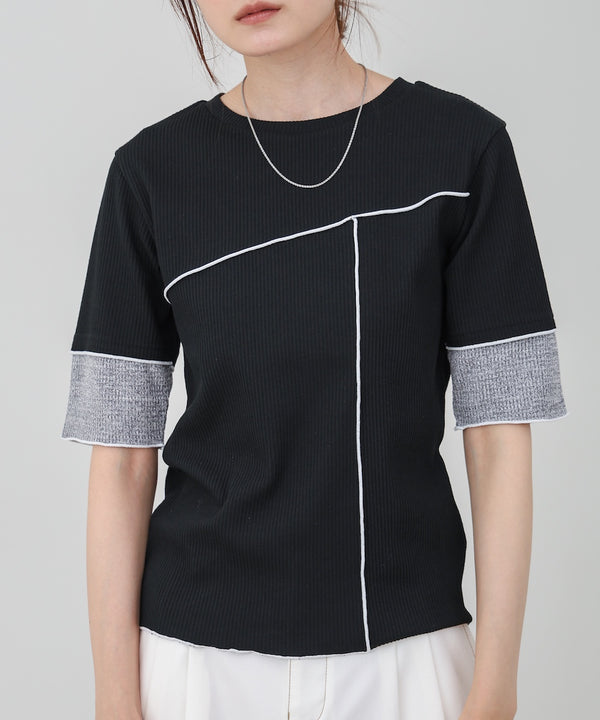 袖切り替えメローリブカットソー