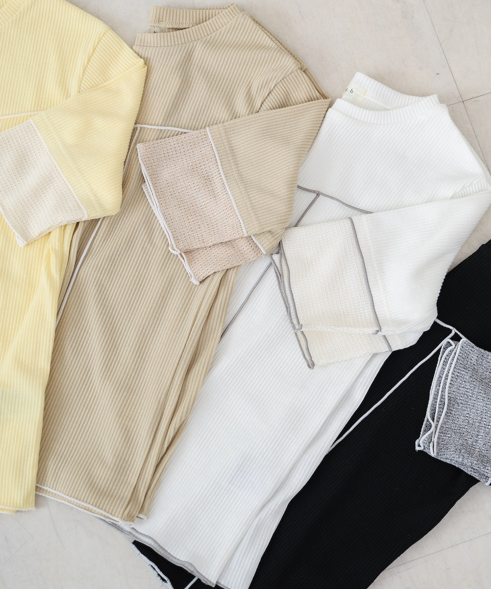 袖切り替えメローリブカットソー
