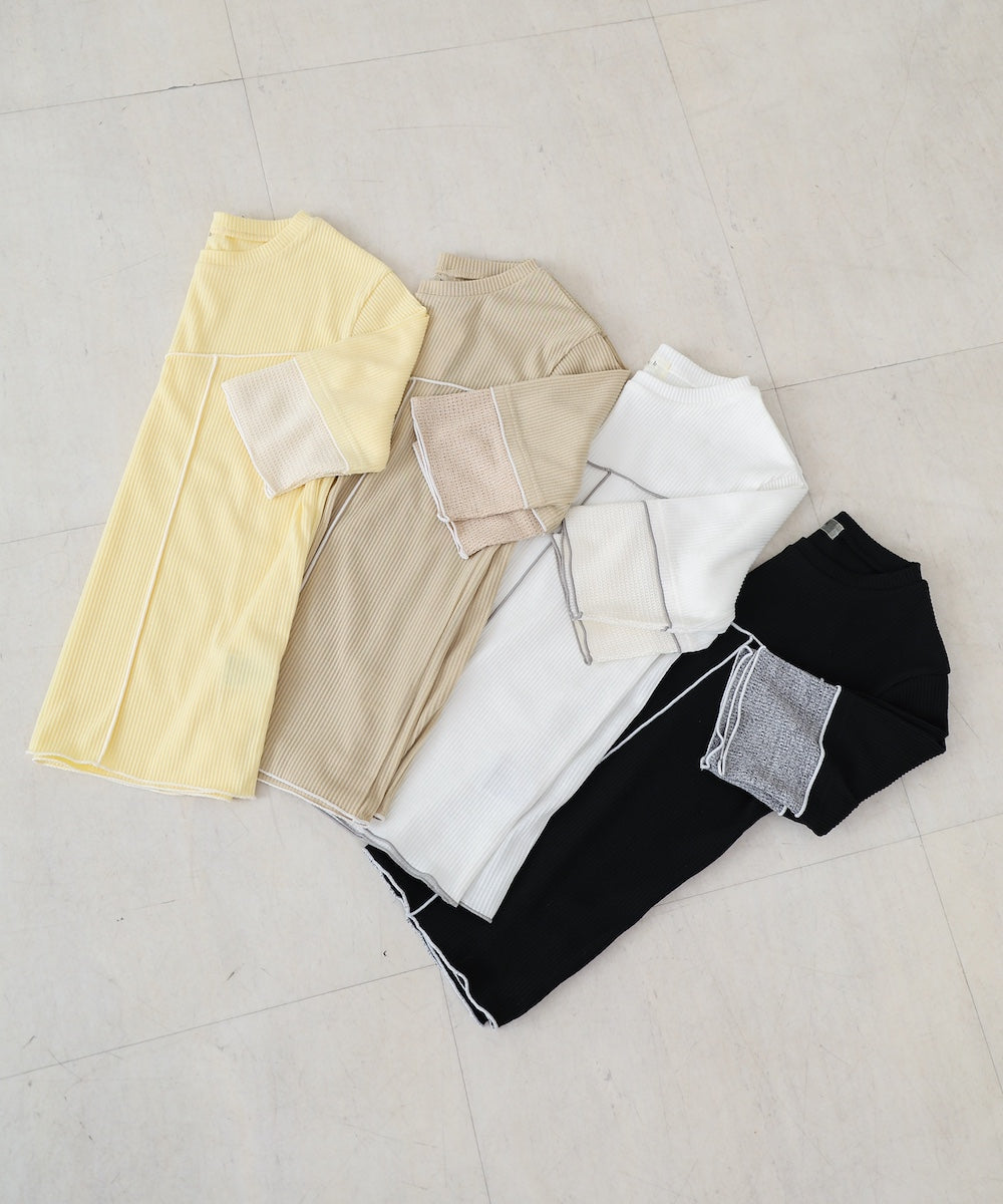 袖切り替えメローリブカットソー