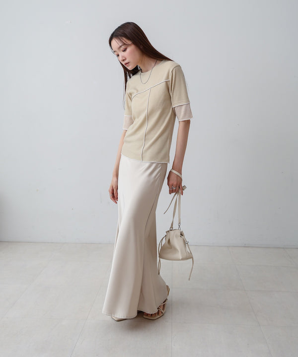 袖切り替えメローリブカットソー