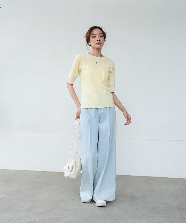 袖切り替えメローリブカットソー