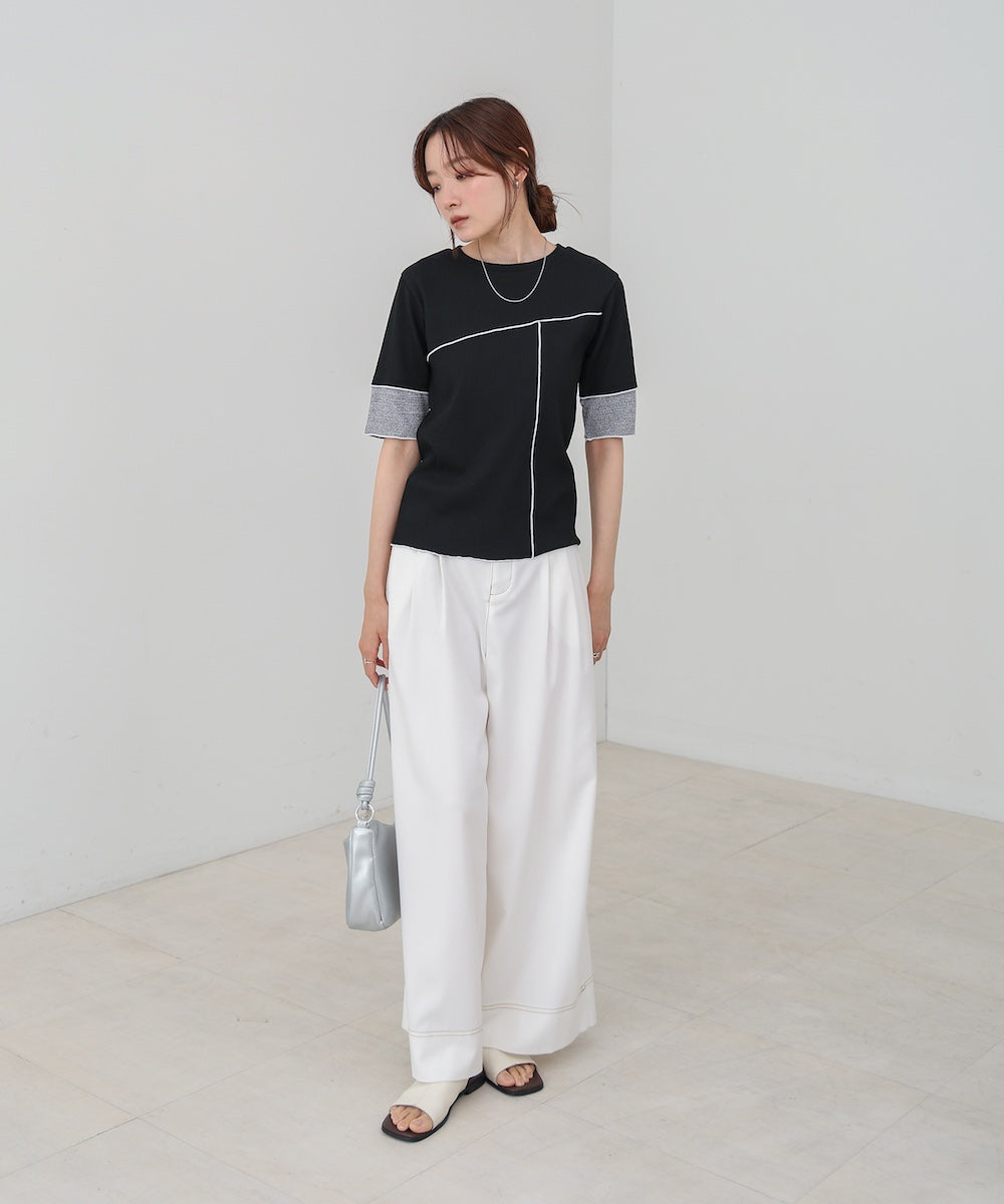 袖切り替えメローリブカットソー