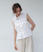 リボンギャザーノースリーブブラウス