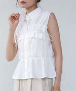 リボンギャザーノースリーブブラウス