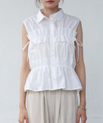 リボンギャザーノースリーブブラウス