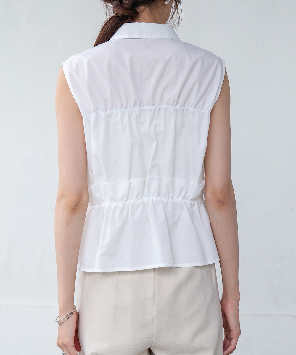 リボンギャザーノースリーブブラウス