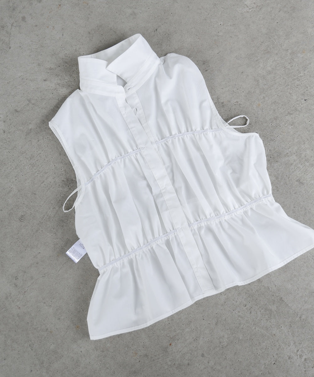 リボンギャザーノースリーブブラウス