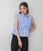 リボンギャザーノースリーブブラウス