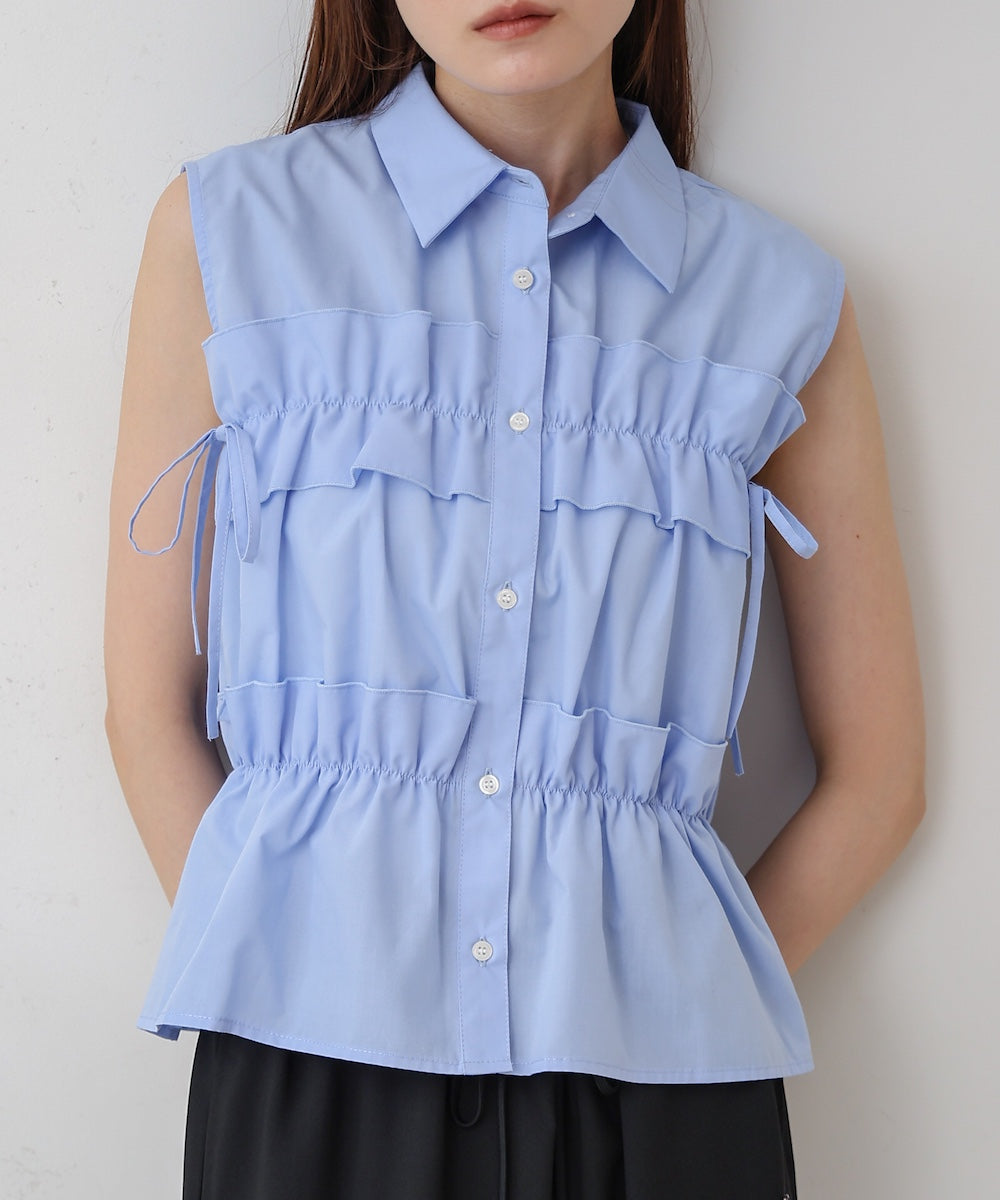 リボンギャザーノースリーブブラウス