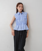 リボンギャザーノースリーブブラウス