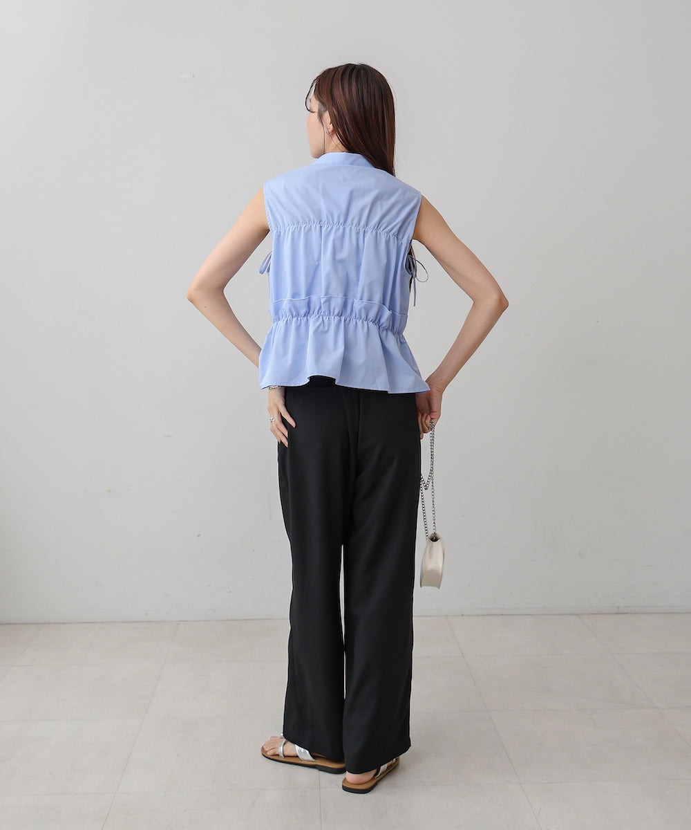 リボンギャザーノースリーブブラウス