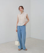 リボンギャザーノースリーブブラウス