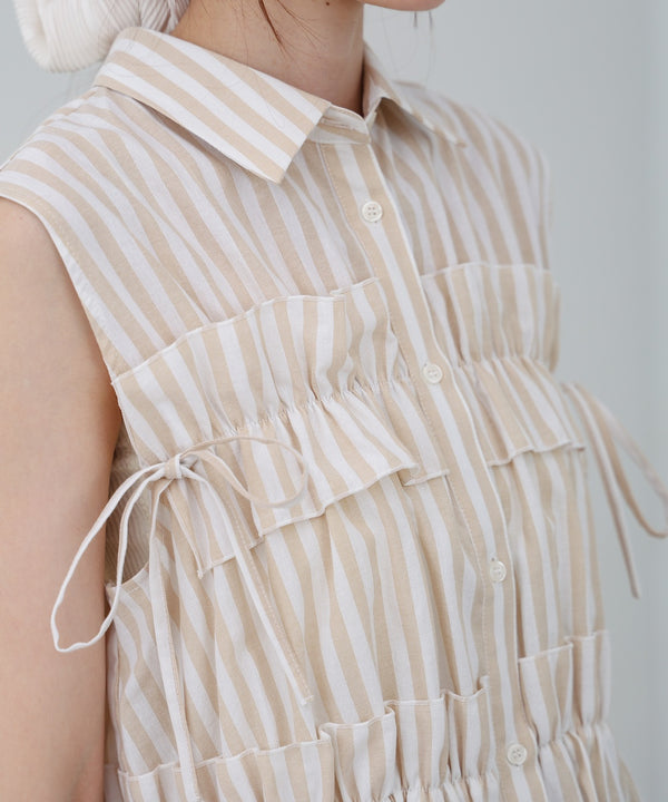 リボンギャザーノースリーブブラウス