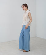 リボンギャザーノースリーブブラウス