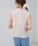 リボンギャザーノースリーブブラウス