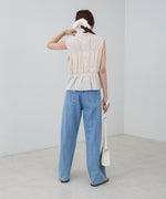 リボンギャザーノースリーブブラウス