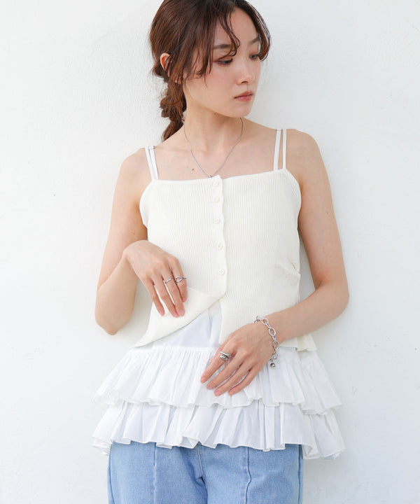 麻タッチニットキャミトップス