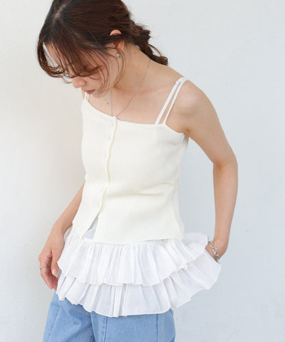 麻タッチニットキャミトップス