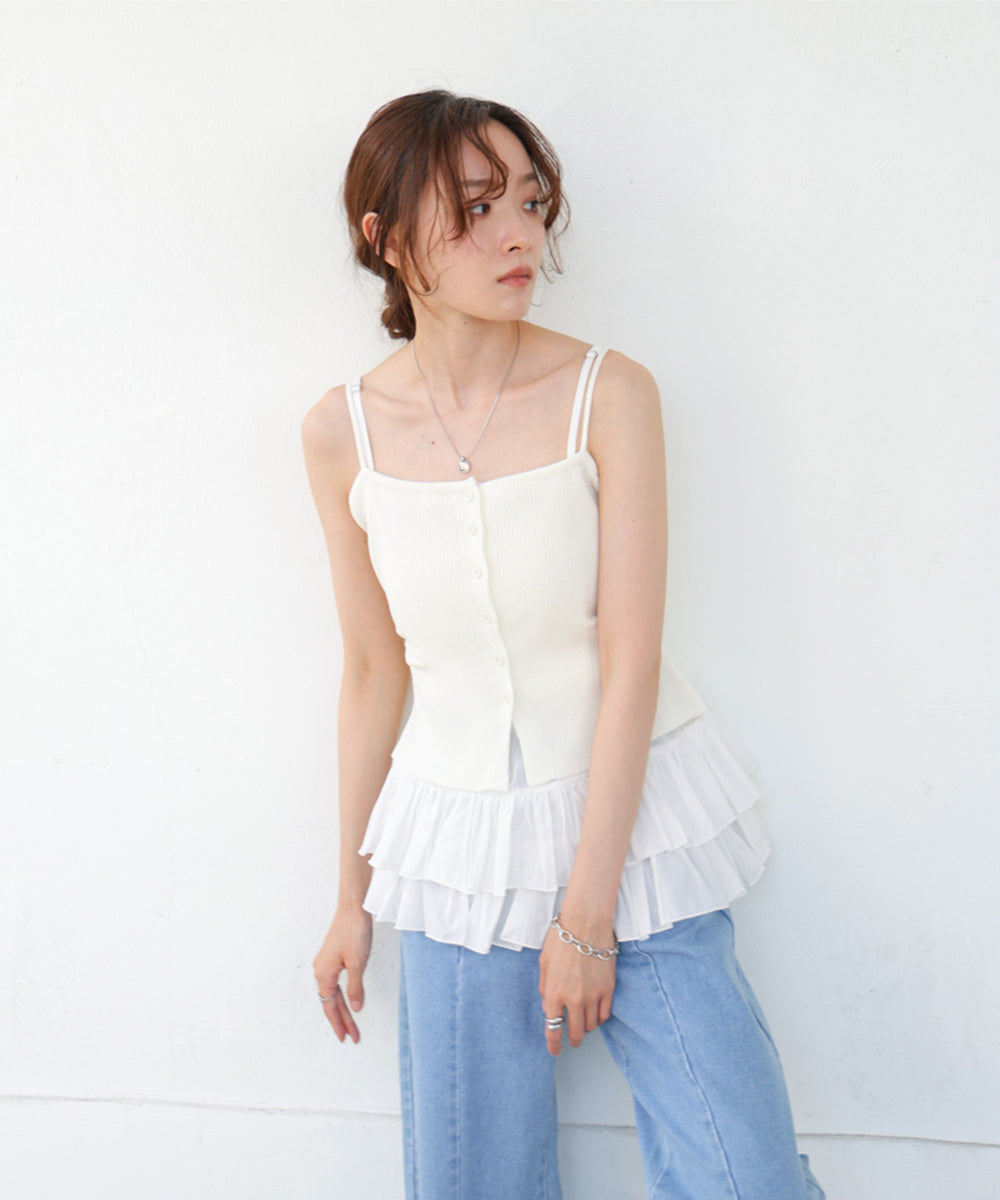 麻タッチニットキャミトップス