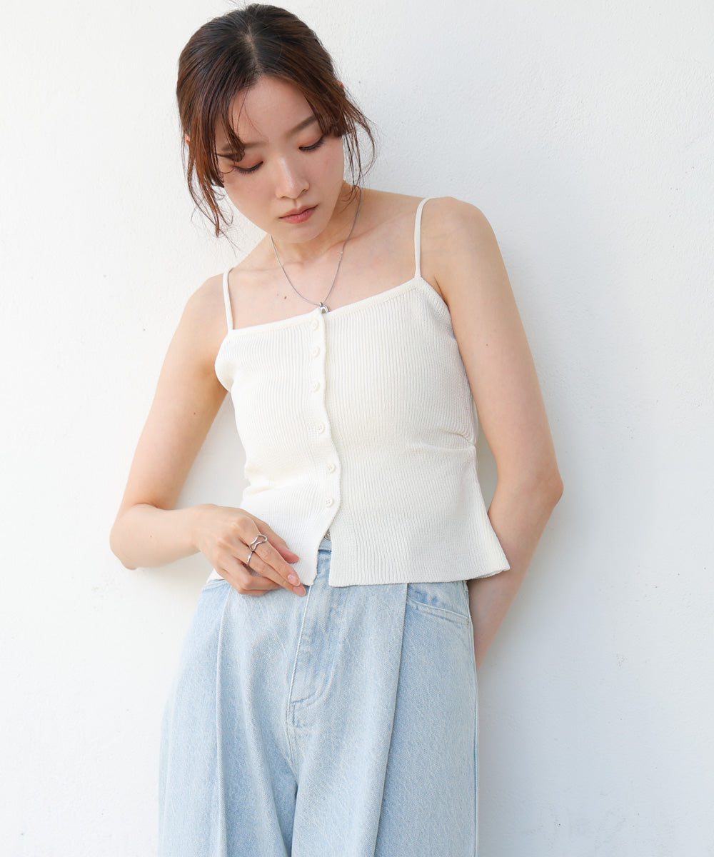 麻タッチニットキャミトップス