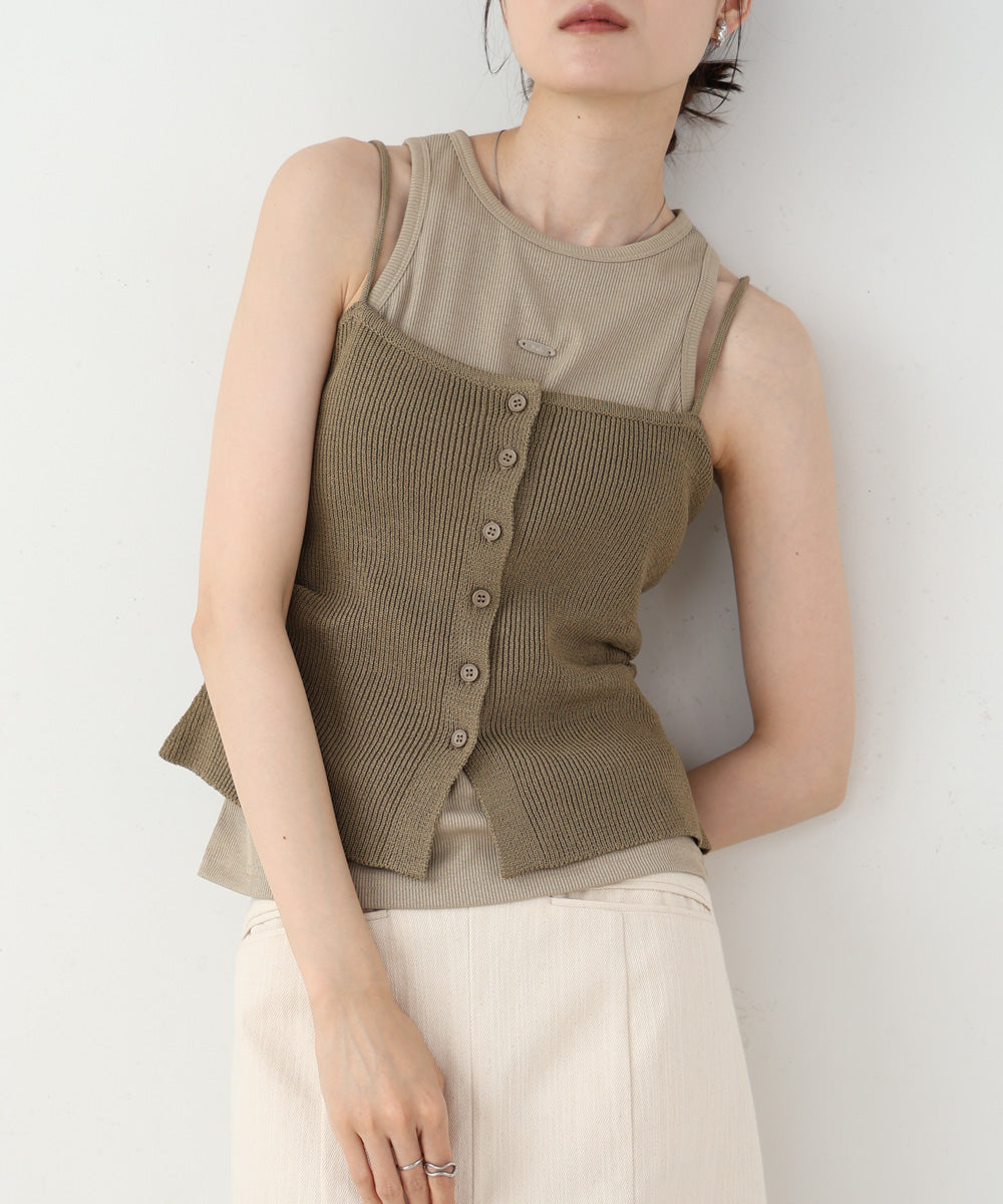 麻タッチニットキャミトップス
