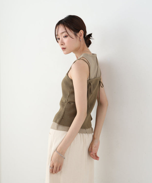 麻タッチニットキャミトップス