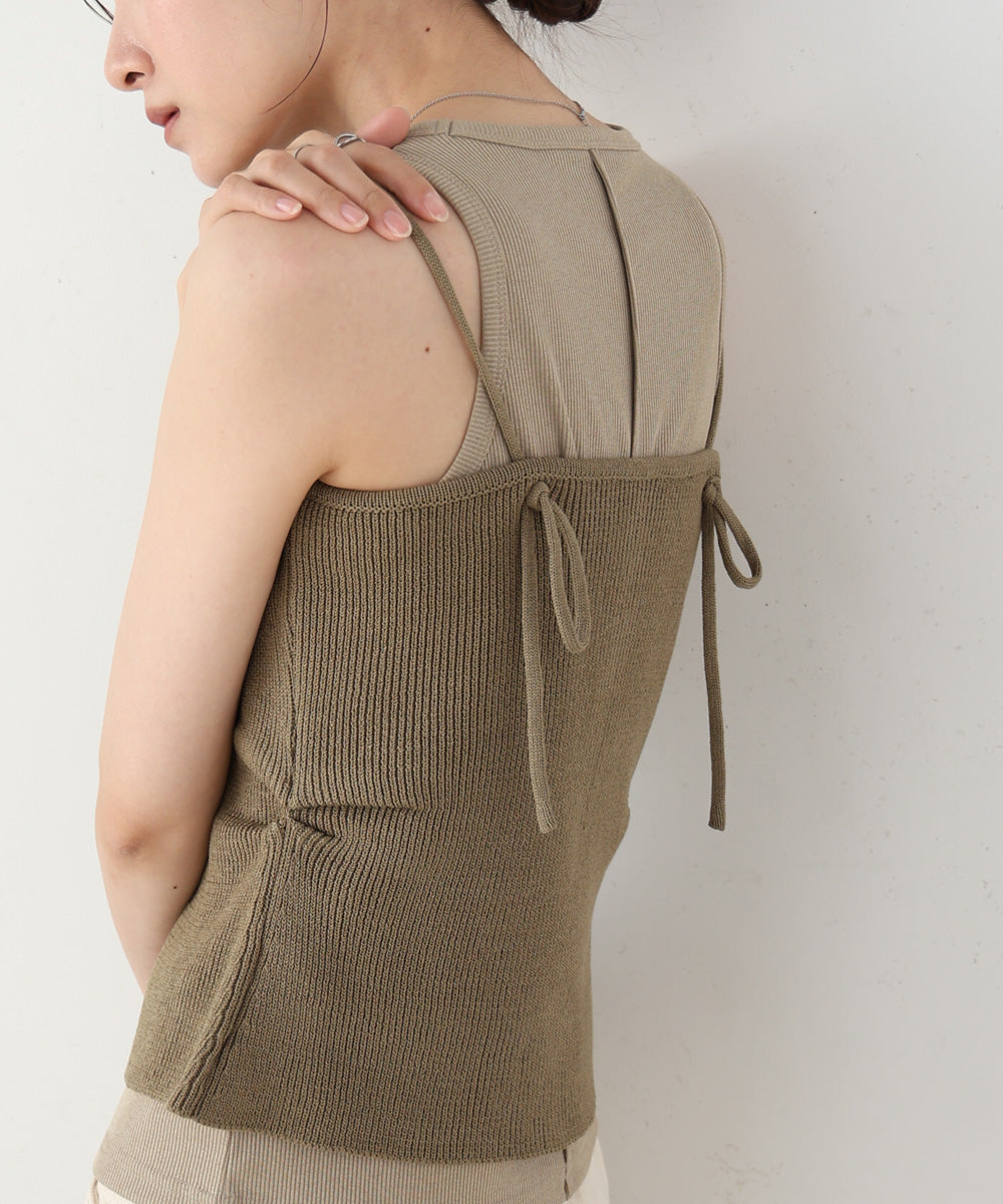 麻タッチニットキャミトップス