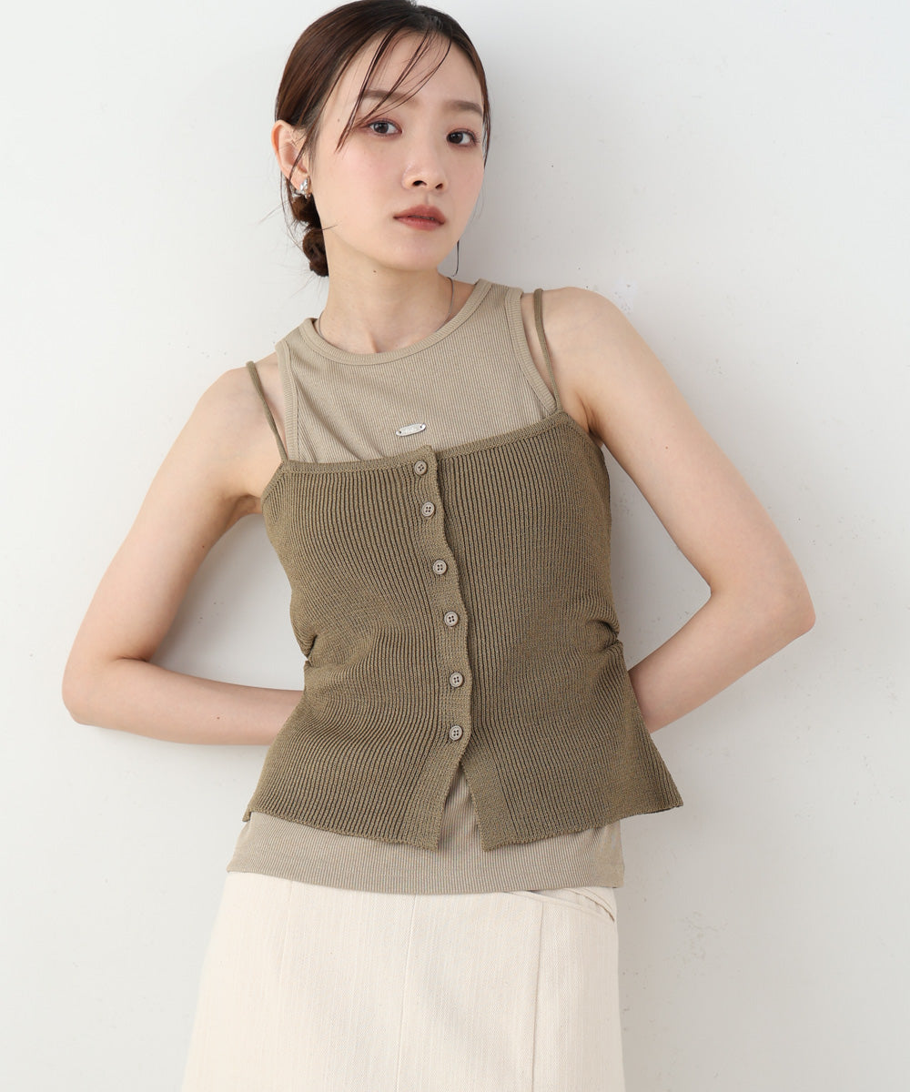 麻タッチニットキャミトップス