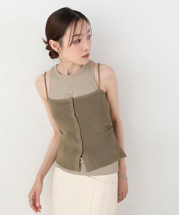 麻タッチニットキャミトップス
