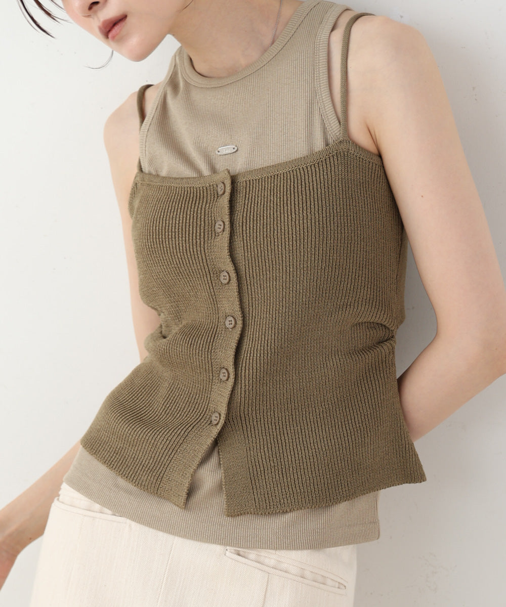 麻タッチニットキャミトップス