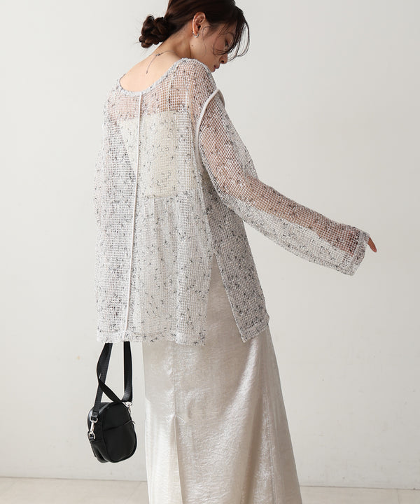 ミックスメッシュニットソートップス