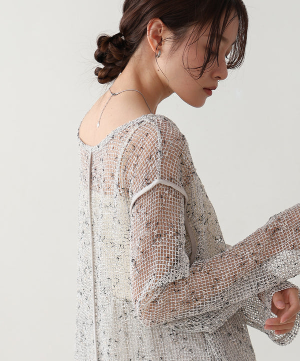 ミックスメッシュニットソートップス