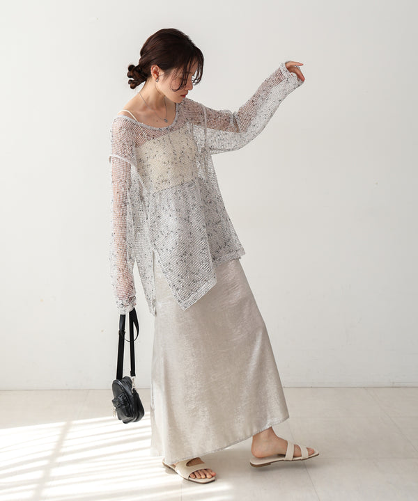 ミックスメッシュニットソートップス