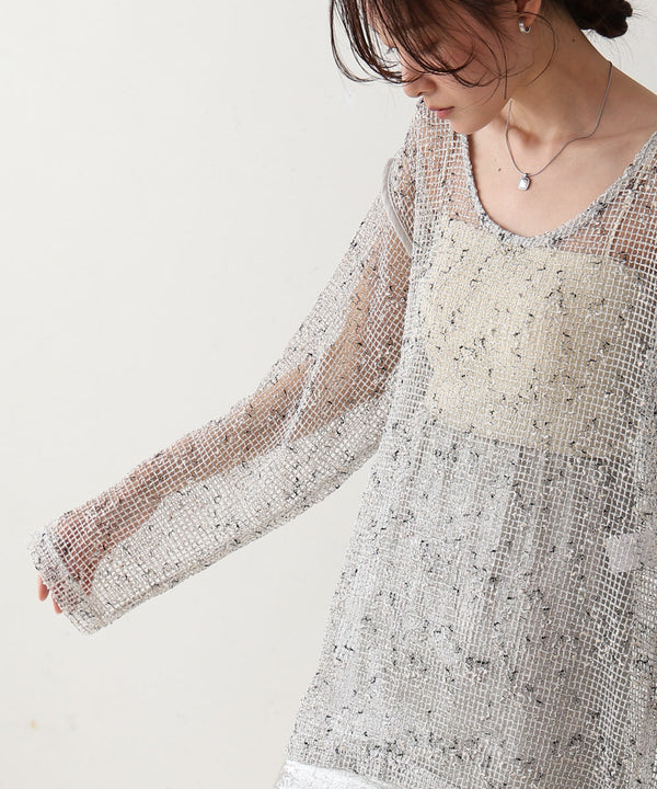 ミックスメッシュニットソートップス