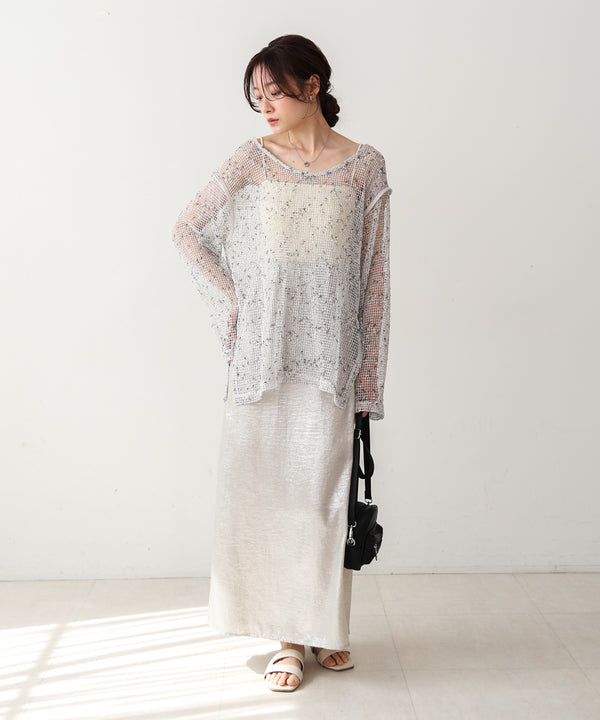 ミックスメッシュニットソートップス